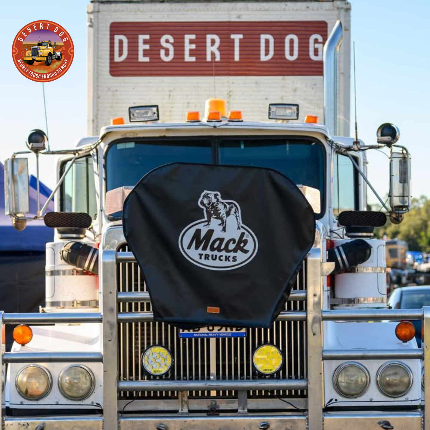 The Desert Dog 1994 Western Star Heritage with a Mack turntable cover draped over the bullbar.