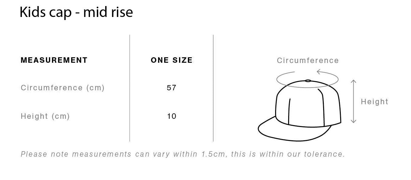 size chart for 5 panel cap one size fits all includes cap drawing and measurements