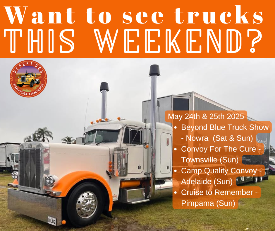 a photo of the All American Custom Chrome Peterbilt as the cover for Desert Dog's weekend calendar of truck show events for May 24th & 25th. The photo was taken by Desert Dog at the Rocklea Heritage Truck show the weekend before