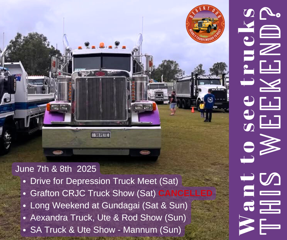 Peterbilt truck with calendar dates for truck shows in Australia weekend of June 7th and 8th. Photo taken by Desert Dog at Scenic Rim truck show