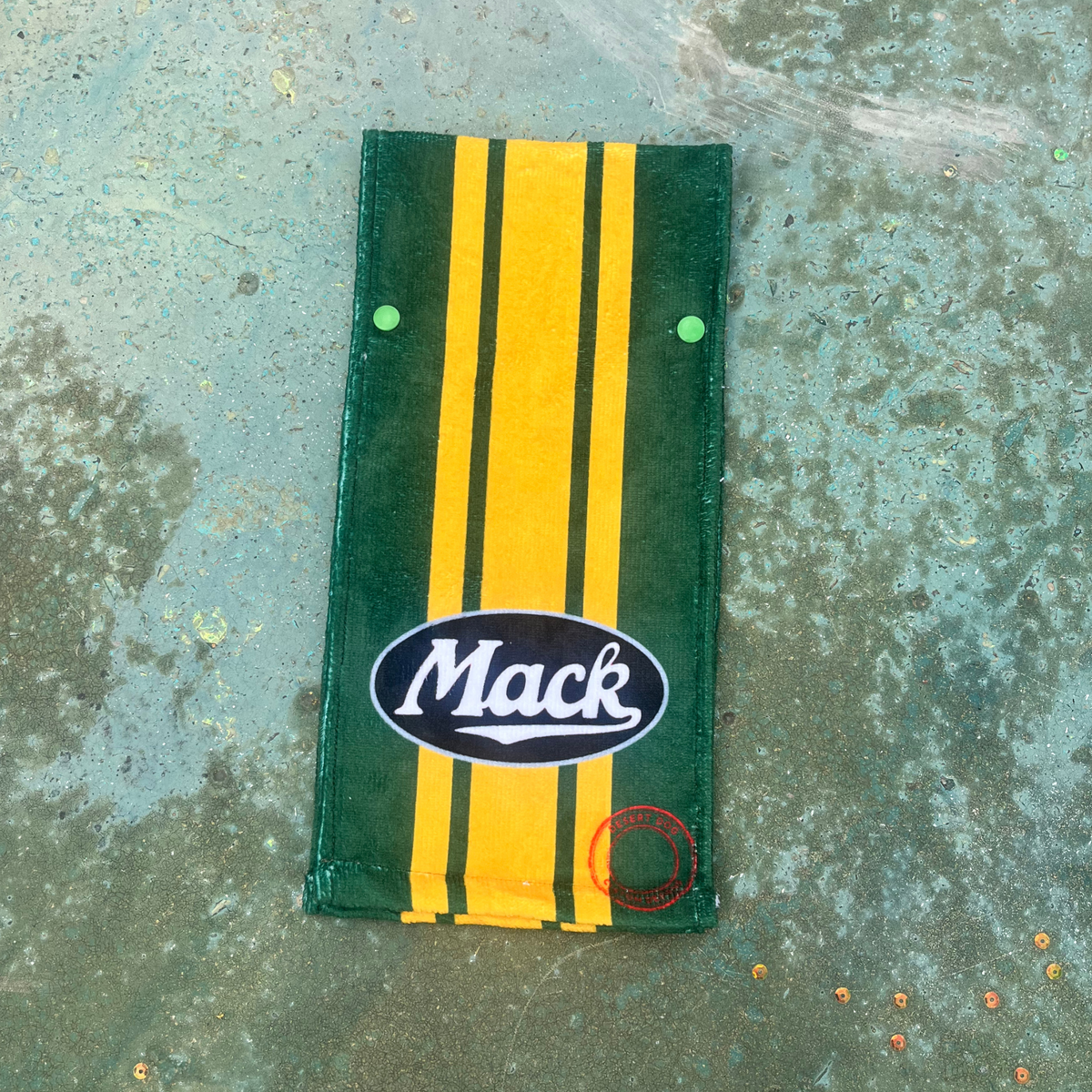 Mack door towel - Green & Yellow with Black and White logo