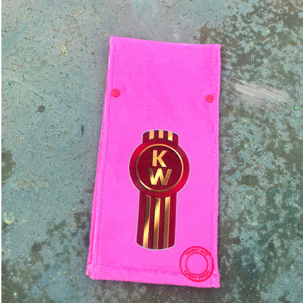 Kenworth door towel - Pink with Red & Gold logo