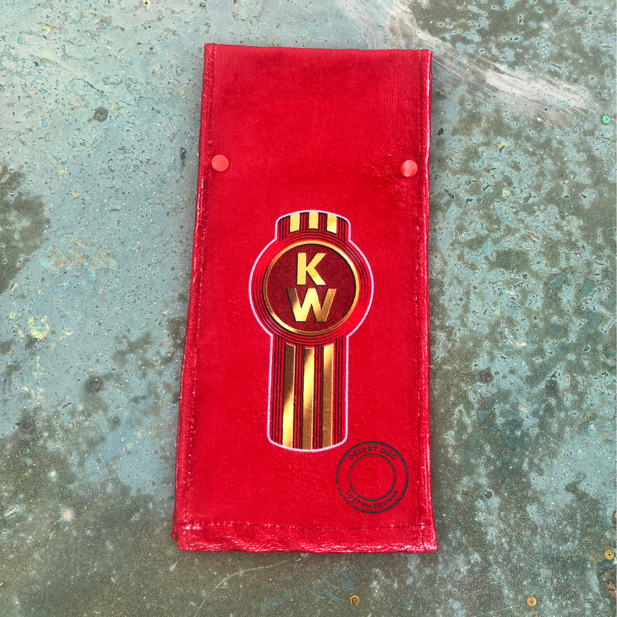 Kenworth door towel - red with red & gold logo